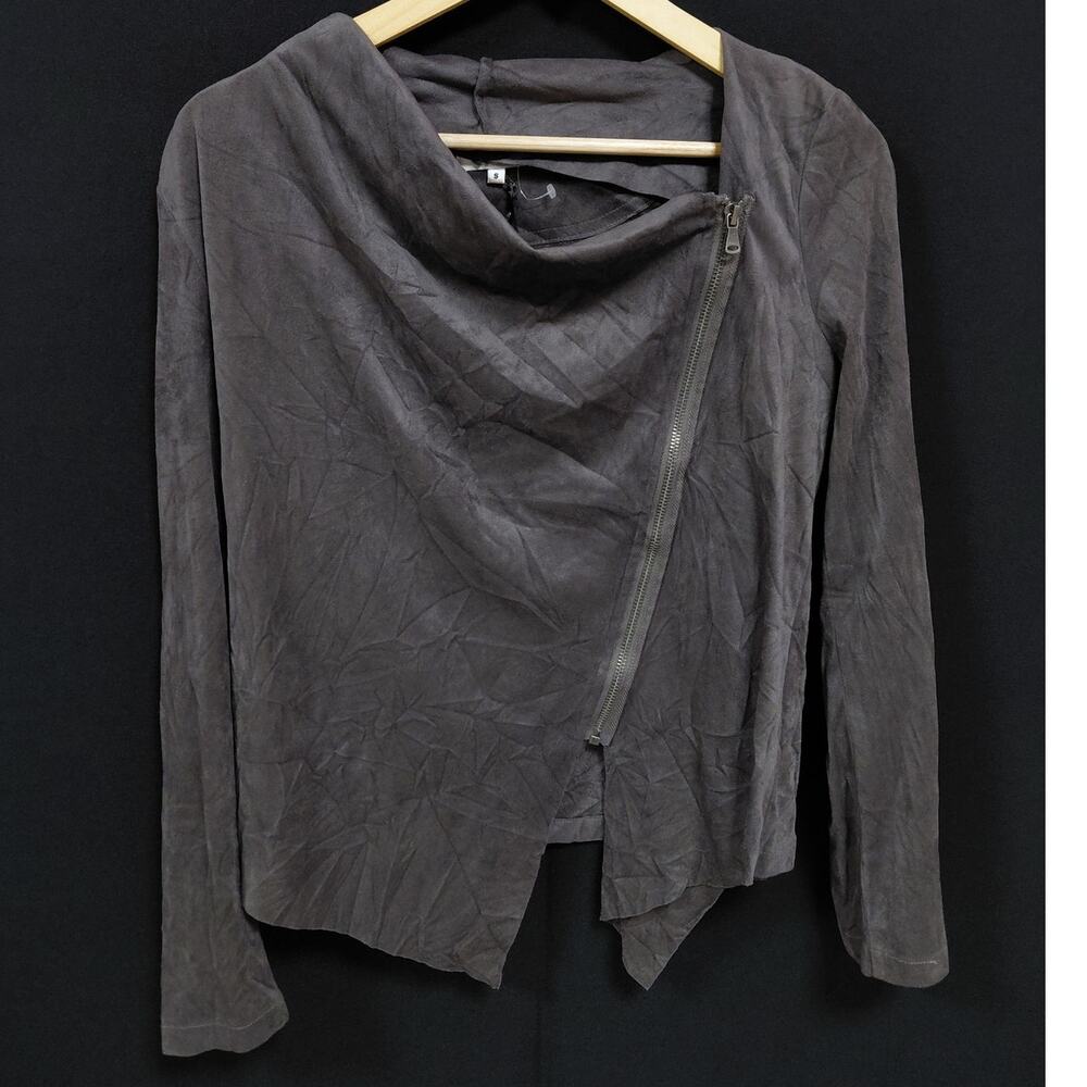 VIGOSS VCJ0053A Asymmetrical Zip Jacket Gray Solid Knit Women Size S